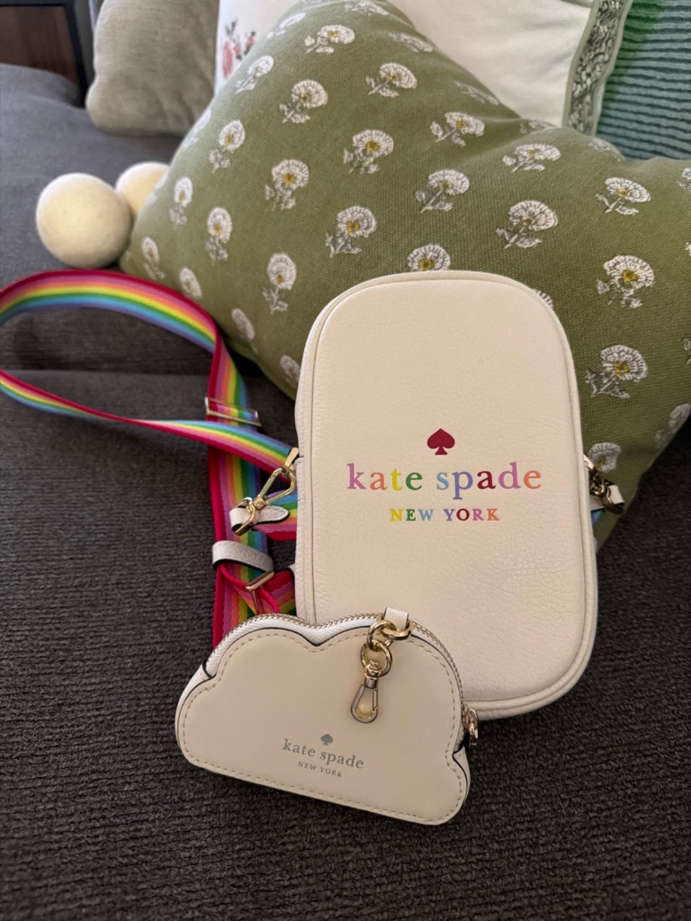 kate spade Cream Crossbody with Rainbow Logo & Strap